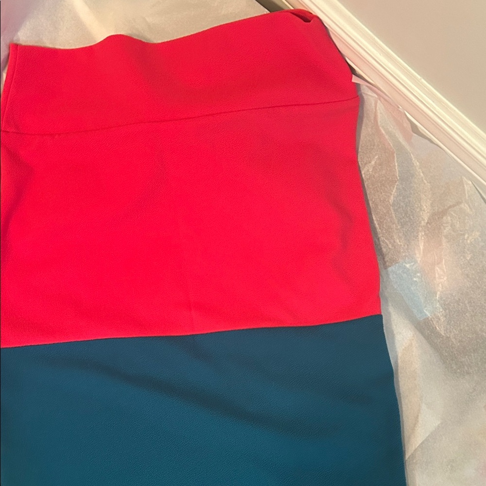 Colorblock Women's Skirt - Red and Blue-green